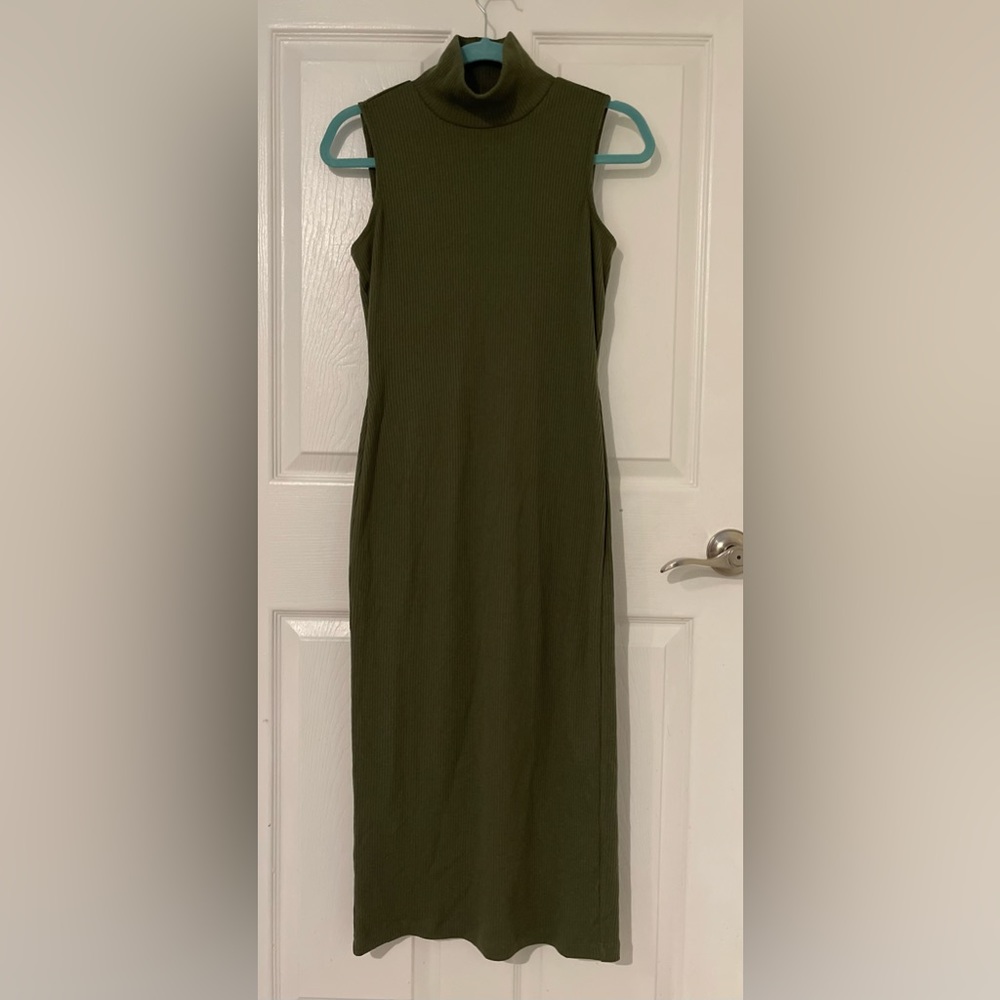 Calvin Klein, olive green turtleneck dress